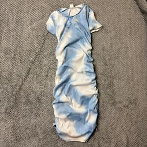 SHEIN Girls Tie Dye Drawstring Side Ruched Side‎ Fitted Dress Size 8Y Blur White